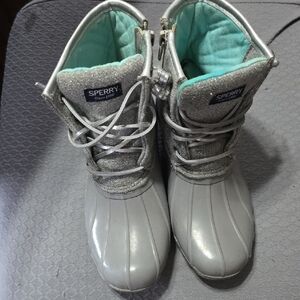 Sperry Gray Duck Boots with Teal Lining